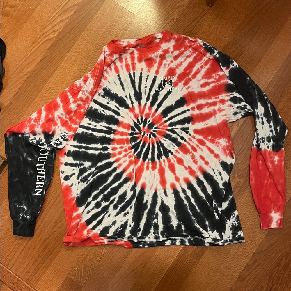 Simply Southern ladies Red Tie-Dye and Blue Long Sleeve Tees - Picture 2 of 8